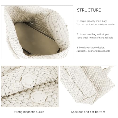 Image of Woven Tote Bag for Women Retro Handwoven Shoulder Travel Handbag Large Capacity Hobo Vegan Leather Bags with Purse