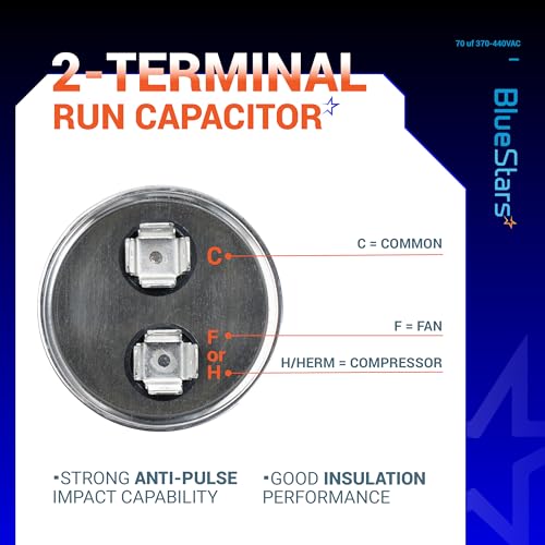 image for [UL Certified] 70 uF MFD 370-440VAC Volts ±5% Round Run Capacitor 50/
