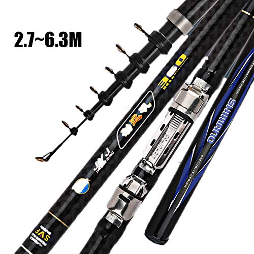 6.3M, 5,4 M, 4,5 M, 2,7 telescópica caña de Pescar de Carbono Ultra Ligero Ajustable Pesca Ultra Hard Rock Mar Rod Roces Surf caña de Pescar Portátil Cañas de Pescar (Size : 2.7 m)