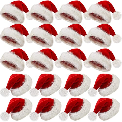 Image of Vicenpal 20 Pcs Santa Hats Bulk for Adults, Red White Black, Classic