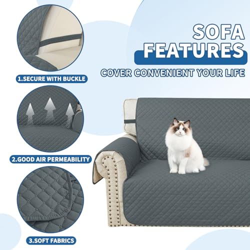 YSTELLAA Couchbezug L Form 3 Sitzer 100% Wasserdicht, Sofa Überzug Ecksofa rutschfest, Couch Bezug L-Form Universal, Reversibel Couch Überzug Ecksofa Waschbar, Dunkelgrau