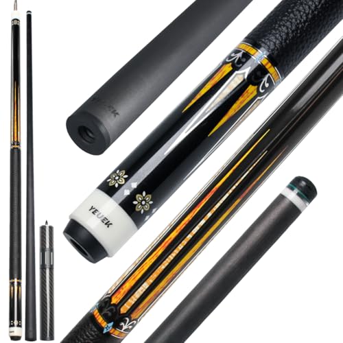 YEUEK YFEN Carbon Fiber Pool Cue Stick 11.5mm 12.5mm Low Deflection Pool Stick with Rare Wood Butt Balone Shell Inlaid Ring Professional Cue Stick with Extension