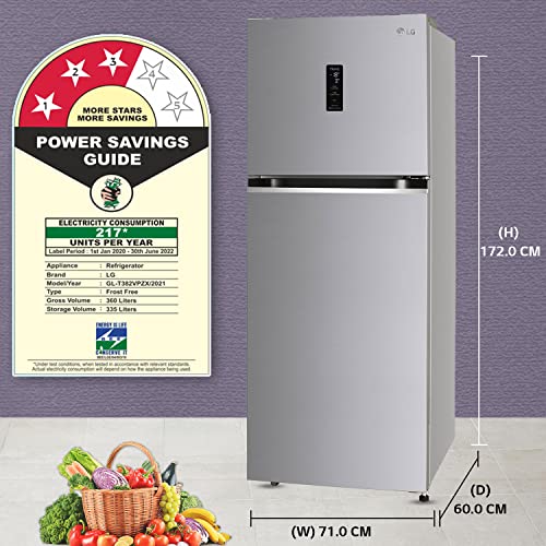 Image of LG 360 L 3 Star Frost-Free Smart Inverter Wi-Fi Double Door Refrigerator Appliance (GL-T382VPZX, Shiny Steel, Convertible & Door Cooling+, 2022 Model)