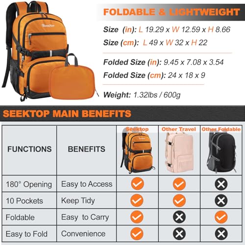 Seektop Lightweight Travel Backpack for Men Women, Multiple Pockets 40L Hiking Backpack Foldable Carry on Backpack for Outdoor Camping Sport Leisure - image 4