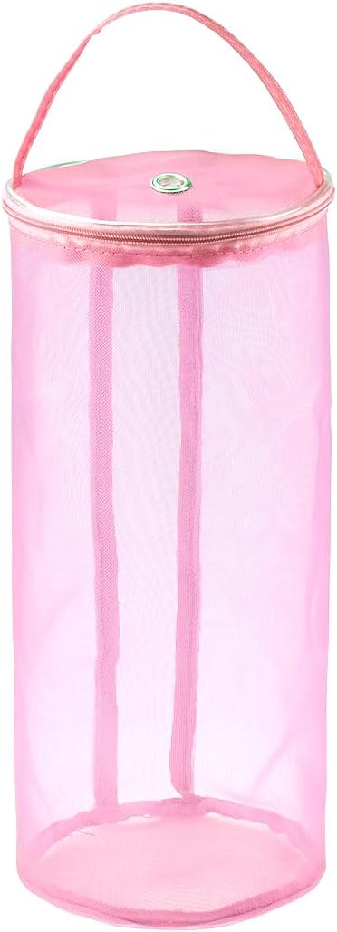 Mesh Yarn Storage Tote Bag with Anti-Tangle Holes, Portable Organizer for Crochet Hooks, Skein Yarn, DIY Handwoven Tool Storage Bag for Sewing Accessories, Cylindrical (Pink - L)