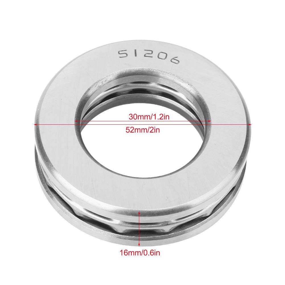 Ejoyous Roulement de Butée 51206 Roulement à Billes Axial en Acier de Haute Précision 30 Mm X 52 Mm X 16 Colonne Unique à Faible Bruit pour la Maintenance d'installation d'équipement de Machines