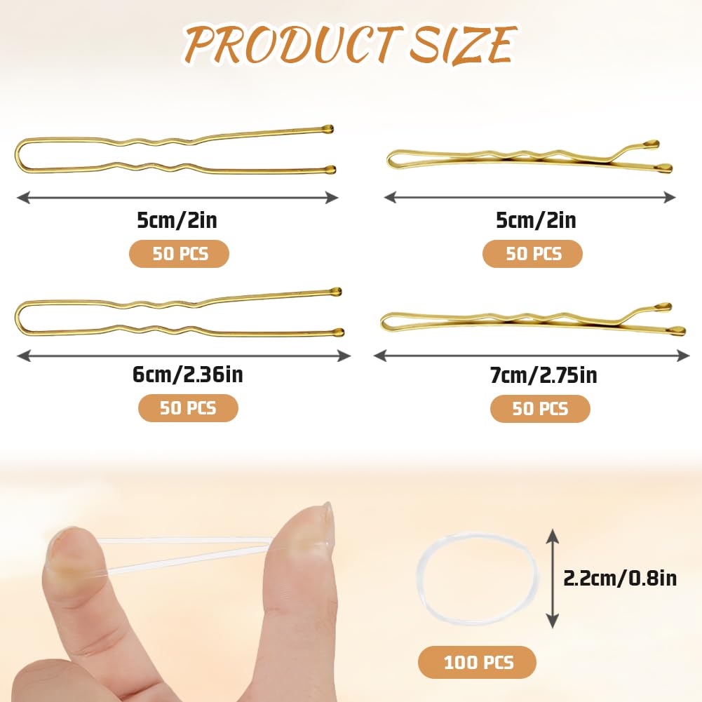 Aucuu 300 Pcs Bobby Pins Kit, Hair Pins for Women Hair Grips, 100 Gold Waved H-air P-ins (50pcs L+50pcs S) - Image 2