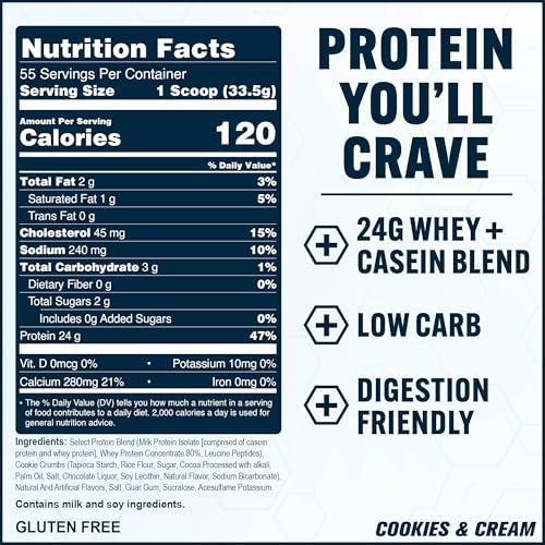 Image of PEScience Select Protein Powder, Whey and Casein Blend, Lean Protein Powder for Women and Men, Low Calorie, Low Carb, Keto Friendly, Gluten Free, Cookies and Cream - 55 Servings