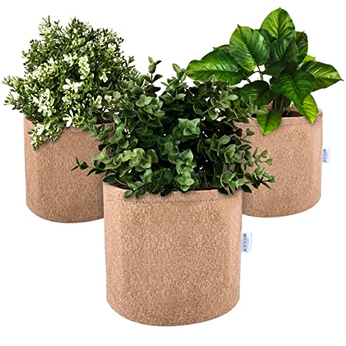 Image of Oriley Grow Bag Heavy Duty Geo Fabric Plant Pot Lightweight Bags Ideal for Gardening Balcony Terrace (Beige, Round, 300 GSM 6 x 6 inch Pack of 3)