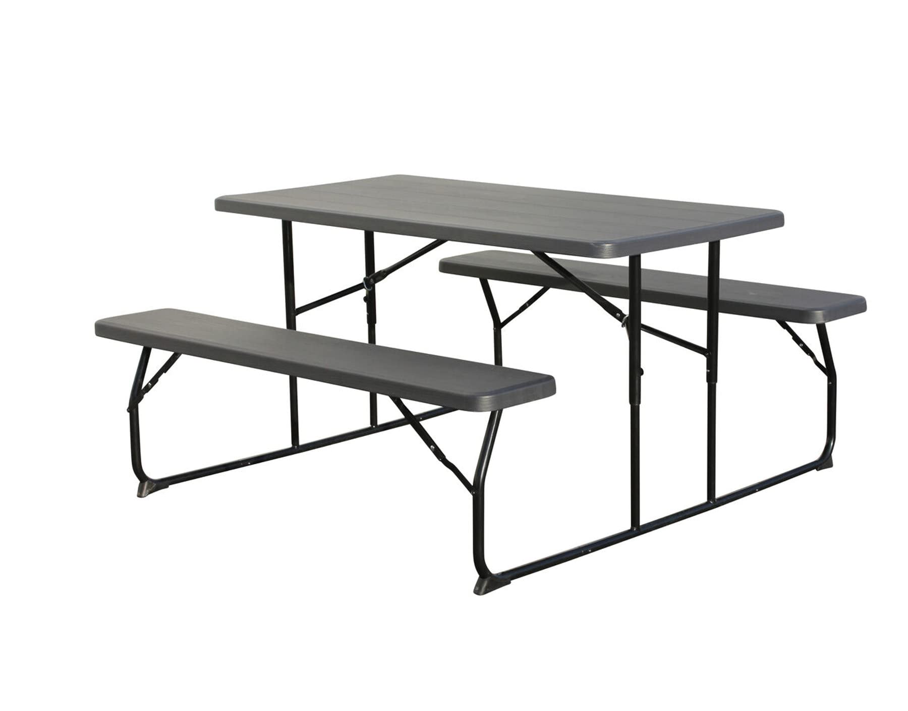 Dynamic24 Bierzeltgarnitur Set Tisch 2 x Bank für drinnen draußen klappbar Kunststoff Holzoptik Gartengarnitur Klapptisch Gartentisch Campingtisch Bierbänke Gartenmöbel Sitzgruppe Möbel Sitzgarnitur