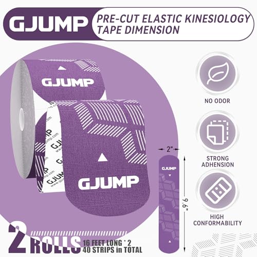 Image of Kinesiology Tape, 40 Count Precut Strips 2 Rolls Original Cotton Tape | Elastic Athletic Tape for Muscle Strain Relief & Joint Support, Latex Free Kinetic Tape, Waterproof & Breathable Sports Tape
