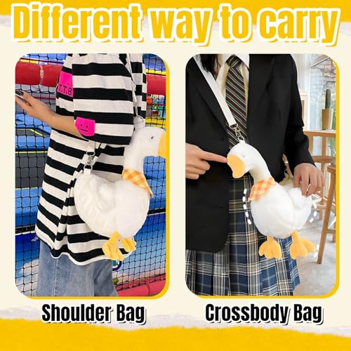 2 Pack Cute Goose Crossbody Bag, Soft Plush Fluffy Animal Shoulder Bag Handbag with Zipper Adjustable Strap, Funny Novelty Fur Duck Tote Purse for Women, Gift4