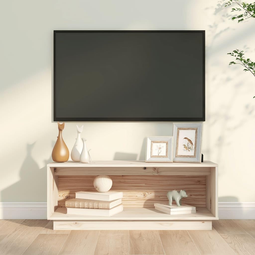 Mobile Porta TV in Legno Massello di Pino 90x35x35 cm con Ampio Scomparto e Ripiano Robusto per Soggiorno, Tavolino, Supporto per Televisore, Consolle e Scaffale