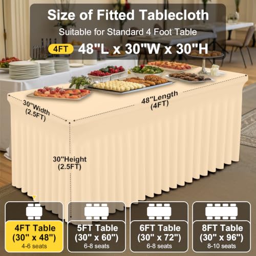 Image of Smiry 2 Pack Spandex Elastic Fitted Table Cloth Skirt for 4FT Table | Stretch Washable Table Cloth, Banquet Table Cover for Wedding, Party, Indoor & Trade Shows, (Ivory, 48Lx30Wx30H)