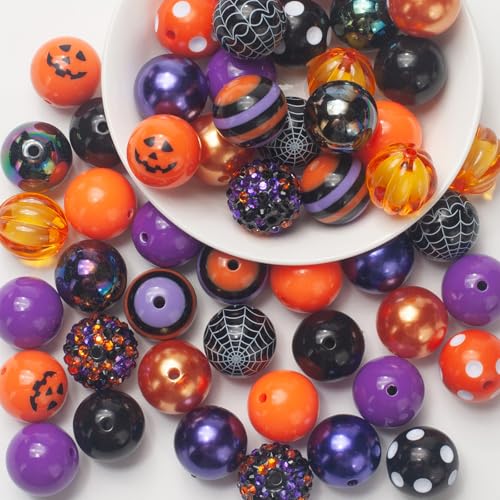 20 mm Bubblegum Beads for Pens Making 50 PCS Large Focal Pen Beads Bulk Chunky Halloween Bubble Gum Bead Mix Colorful Rhinestone Bead for Crafts Jewelry Making Keychain Bracelets Necklaces