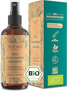 100% BIO ROSMARINWASSER 200ml | [BIO-ZERTIFIZIERT] 100% NATURREIN Aus Echtem Rosmarin Gesichtswasser - Beruhigt & Verfeinert Poren | Für Gesicht Körper & Haare | 100% REIN
