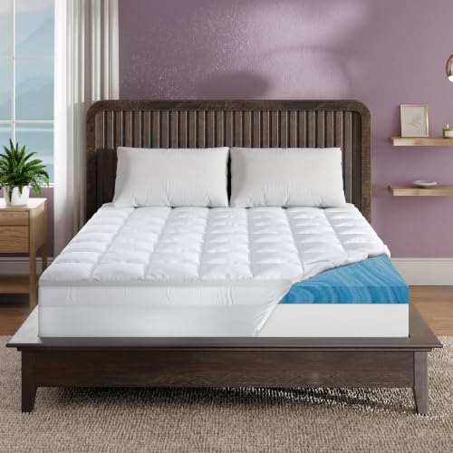 Image of Sleep Innovations 4 Inch Pillow Top & Green Tea Gel Memory Foam Mattress Topper, King, Medium Plush Feel, Pressure Relief, for All Sleep Positions