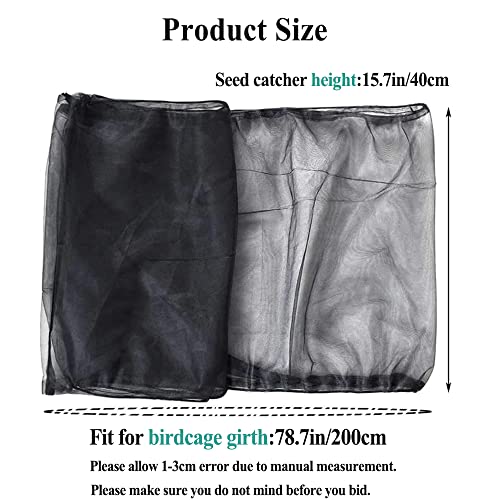 Image of ASOCEA Bird Cage Seed Catcher,Universal Bird Cage Cover Skirt,Adjustable Parakeet Cage Nylon Mesh Netting for Round Square Cages Prevent Scatter and Mess- Black 78.7Inch (Not Include Birdcage)