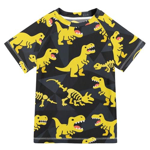 Animal Dinosaur Fluorescence Yellow Short Sleeve Matching Bathing Suits for Kids Swimsuit for Kids Girls Rash Guard Swimsuit for 3-12 Years Traje de bano para nino