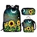 SCRAWLGOD Ensemble 3 en 1 sac à dos et sac à déjeuner pour enfants, sac d'école, cartable, sac d'école, sac à dos et sac à déjeuner 3 en 1, Tournesol Lune, Ensemble cartable