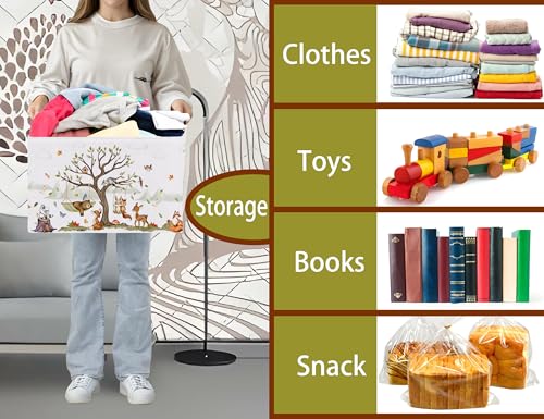 Image of Large Woodland Baby Toy Basket Collapsible Kids Storage Bin Cute Shower Gift Box Forest Nursery Decor (Animals)