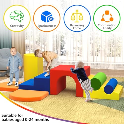 Image of Yaofala Toddler Climbing Toys Indoor, 8-Piece Colourful Foam Climbing Blocks for Toddlers, Soft Play Climbing for Toddlers, Inside Crawling & Sliding Foam Climbing Play Blocks for Toddlers
