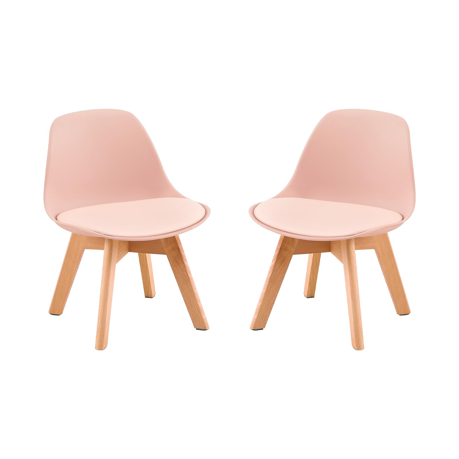 LuxNook Juego de 2 Sillas Infantiles con Patas de Madera, Silla Pequeña PP+PU con Respaldo para Habitación Infantil, Silla de Escritorio Infantil, Rosa