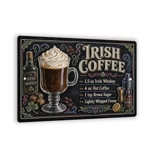 Irish Coffee Recipe Metal Sign - Chalkboard Bar Wall Decor - 8x12 Cocktail Art