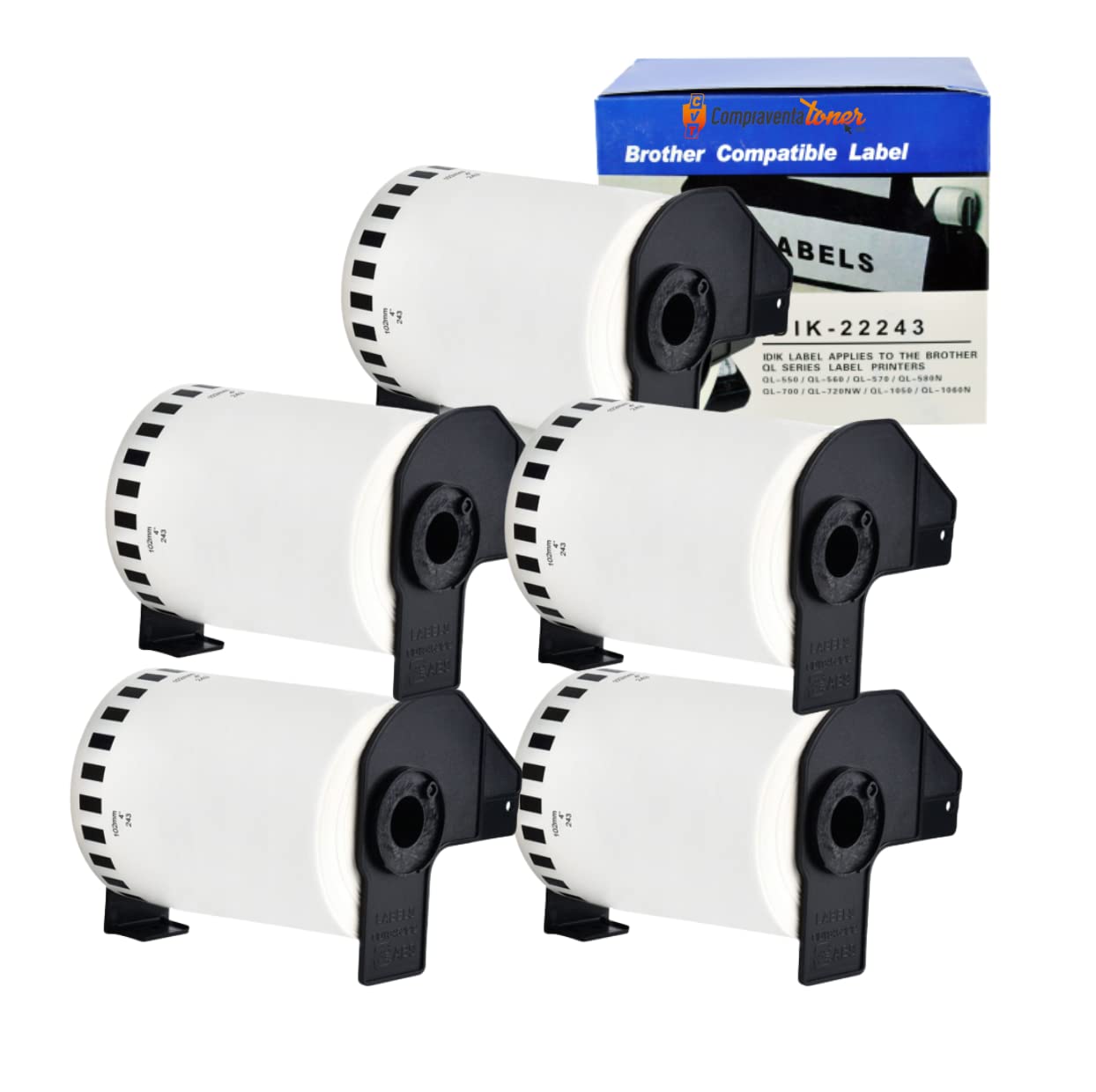 Cintas Continua DK-22243 102 mm x 30,48 m Texto negro sobre fondo blanco compatible con Brother