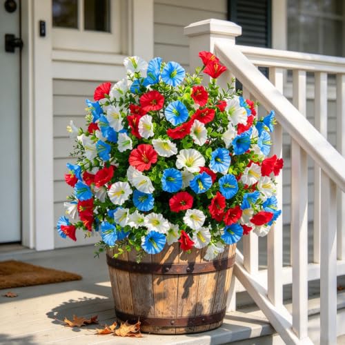 Artificial Morning Glory Topiary Trees, 1 Set, Blue Red White