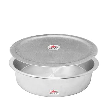 NUTRI STAR Nutristar Aluminium Lagan Pot With Aluminium Lid. Langari Tope For Cooking&Frying. Diameter 14 Inches,Height 3.5 Inches,Capacity 6 Liters,Colour Silvery Grey.,Polished