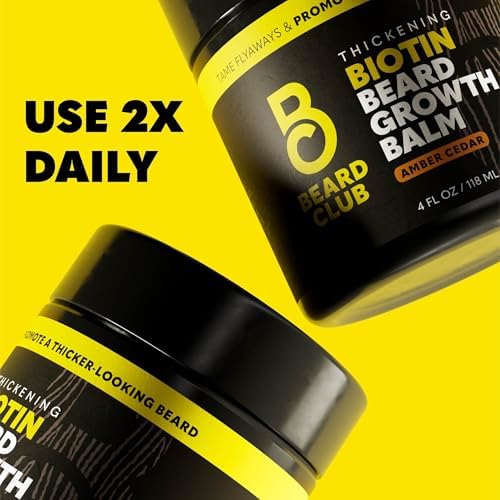 Image of The Beard Club Beard Growth Oil and Biotin Balm Bundle - Mens Grooming Kit with Castor, Cedar and Avocado Oil, Shea Butter - Softens, Hydrates, Supports Fuller Facial Hair - 1 oz + 4 oz