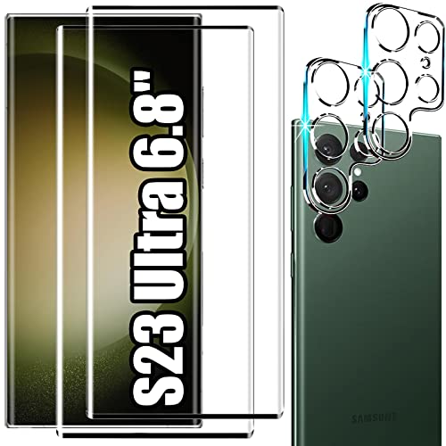 [2+2 Pack] Galaxy S23 Ultra Screen Protector, 9H Tempered Glass, Ultrasonic Fingerprint Support, 3D Curved, HD Clear Scratch 
