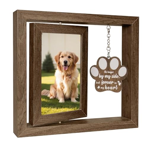 CHUANFU Cadre Photo Bois 10 x 15 cm Personnalisé Mémorial pour Chien et Chat, Rotatif Double Face avec Pendentif Marque en Forme de Griffe, Cadeau pour Chiens Propriétaires de Chats