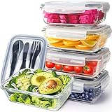 Pohl+Schmitt Glass Meal Prep Containers - Food Prep with Lids and Utensils, Meal Prep - Food Storage Containers Airtight - Lunch Containers Portion Control Containers BPA-Free (5 Pack,30 Ounce)