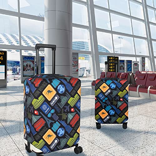 Image of Explore Land Luggage Cover Suitcase Protector, Bon Voyage, M (23-26 inch luggage)