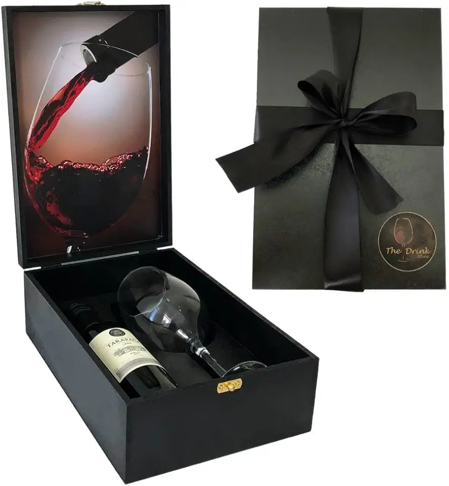 Kit Premium Vinho Tinto Wine Box Taça Vidro 490ml