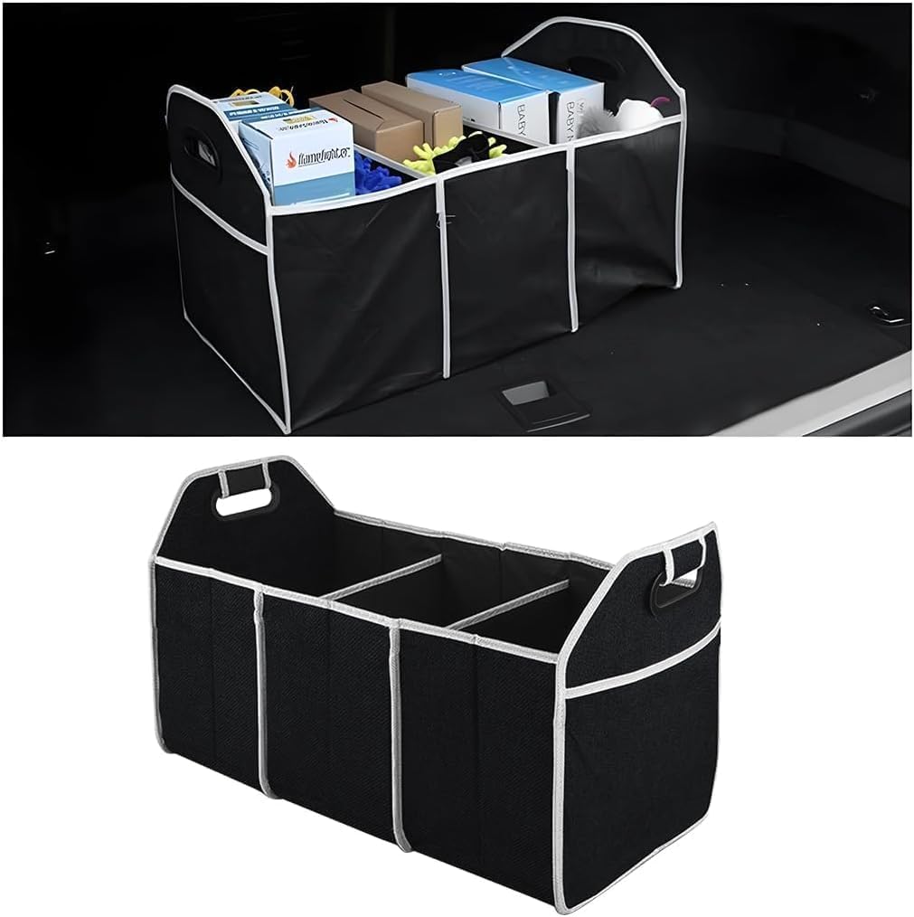 Car Trunk Organizer, Foldable Storage Organizer with 3 Compartments, Storage Box for Auto, Portable Waterproof Bag for Cargo Trunk, Car Accessories Universal for SUV, Truck, Van