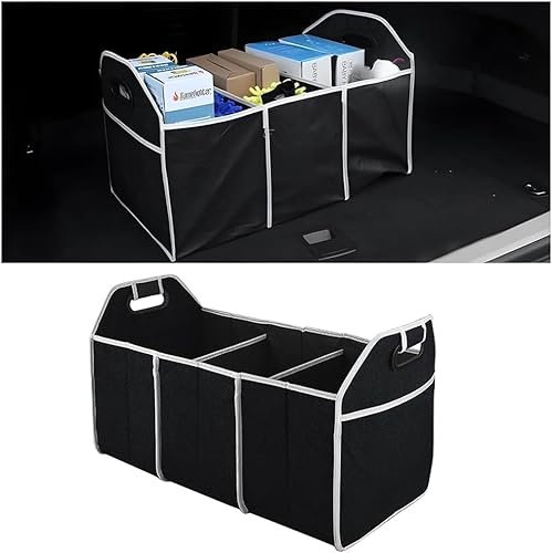 Miniatura 2 de Organizador de maletero de automóvil, organizador de almacenamiento plegable con 3 compartimentos, caja de almacenamiento para automóvil, bolsa