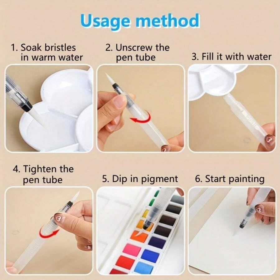 VIVITO | Brush Pen Set| - Watercolor Brushes for Painting, Calligraphy, and Drawing- | 6 Pieces | 3 point tip brushes| and | 3 flat tip brushes | 3