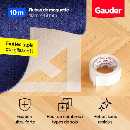GAUDER Ruban adhésif moquette double face - Colle moquette (10 m x 48 mm) – vue 2