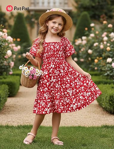 Image of PATPAT Family Matching Outfits Mommy and Me Dresses Floral Dress & T-Shirts | Mommy and Me Easter Dresses, Puff Sleeve Floral Sundress, Cotton Blend T-shirts, Couples Party Wedding Vacation Outfits