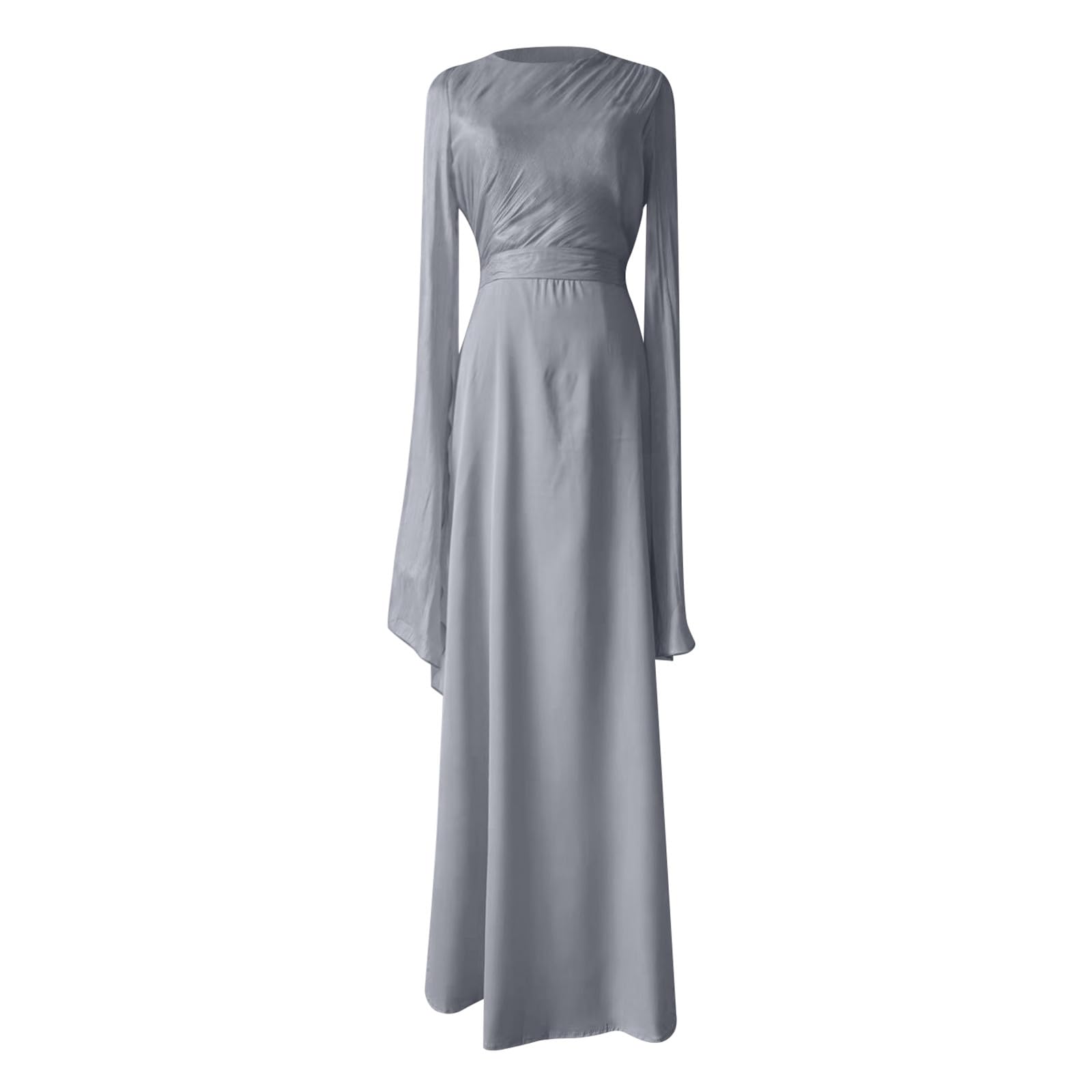 Maxikleid Damen Langarm Bindegürtel Freizeitkleid Elegant