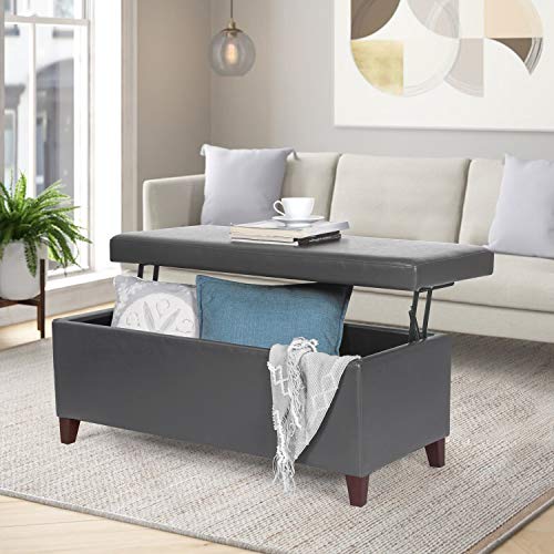 Joveco 42" Storage Bench Ottoman Footstool- Lift Top Coffee Table Ottoman- Gray Faux Leather Ottoman with Storage- End of Bed Bench- Toy Chest for Living Room and Bedroom
