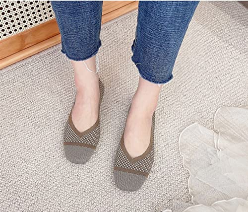 Image of RVROVIC Women's Square Toe Knit Flats Shoes Casual Slip on Ballet Flats Comfortable Shoes for Women