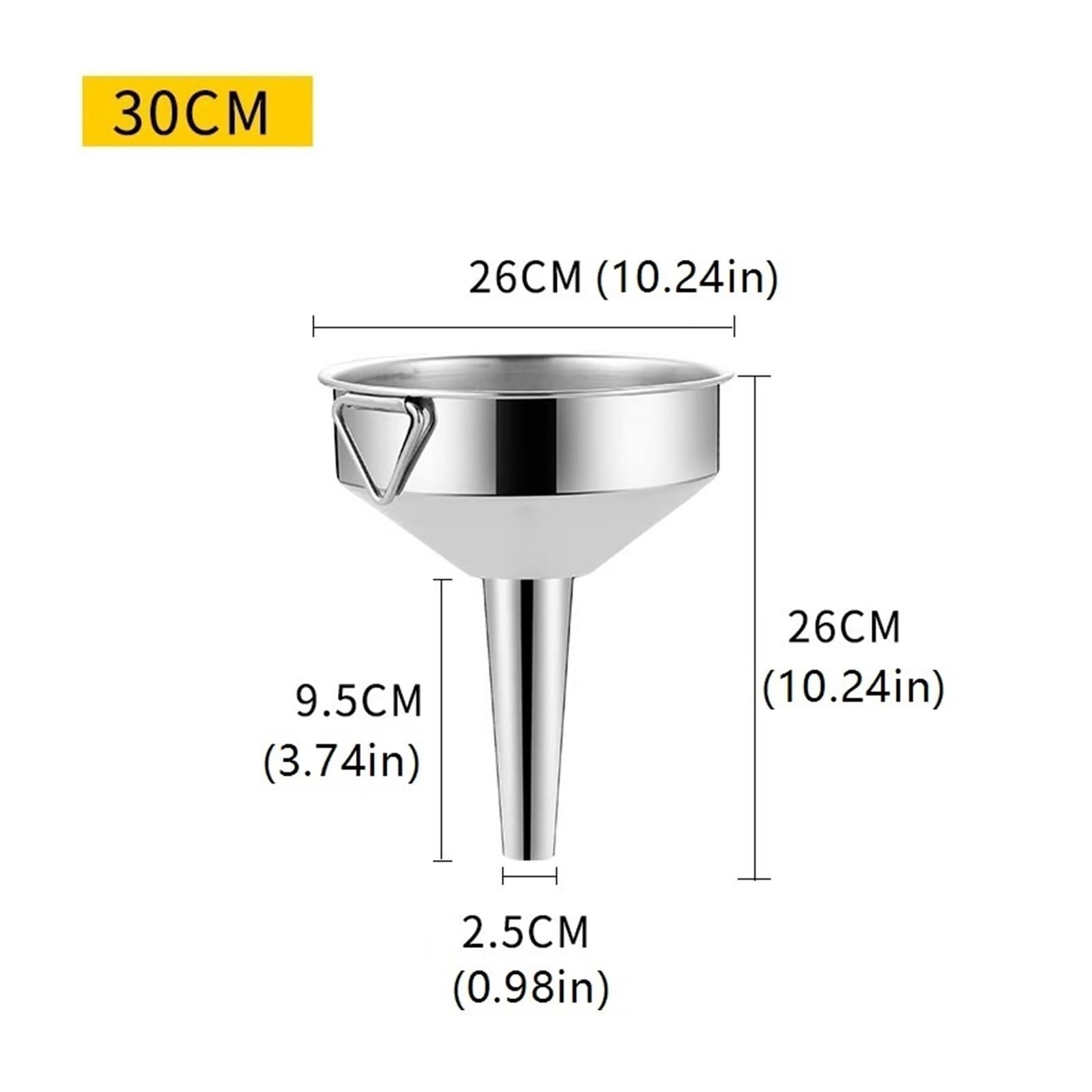 KeuLen Embudo de Acero Inoxidable, Embudo de Metal líquido for Aceite de Vino de Cocina con Filtro Desmontable, Embudo de Boca Ancha for enlatar Herramientas de Cocina(30CM)