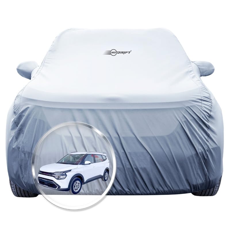 Image of NEODRIFT 'SilverTech' Car Cover for Kia Carens (100% Water-Resistant, All Weather Protection, Tailored Fit, Precision-Fit & Breathable Fabric) (Colour: Silver)