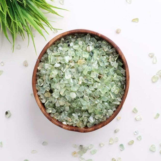 Image of Natural Prehnite Crystal Chips Stone 50 Gm for Reiki, Meditation, Vastu & Feng Shui | Polished Gemstone Chips for Home Decor, Jewellery Making, Resin Art & Craft