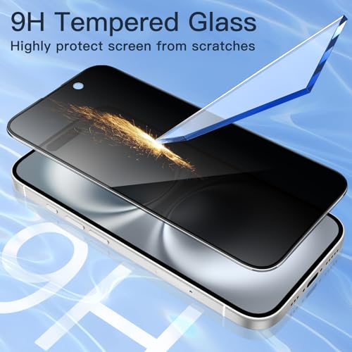 Image of JETech Privacy Full Coverage Screen Protector for iPhone 16 6.1-Inch, Black Edge Anti-Spy Tempered Glass Film with Easy Installation Tool, Case-Friendly, 2-Pack