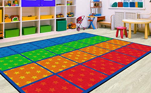 Flagship Carpets PE423-44 Cushy Stars Seating Rows (Seats 24), Children\'s Classroom Educational Seating Rug, 7\'6\"x12\', Rectangle